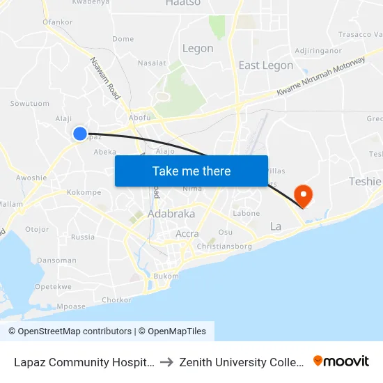 Lapaz Community Hospital to Zenith University College map