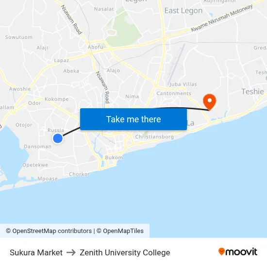 Sukura Market to Zenith University College map