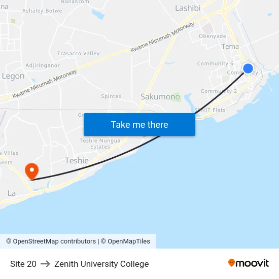 Site 20 to Zenith University College map
