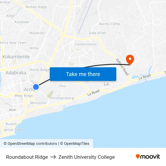 Roundabout Ridge to Zenith University College map