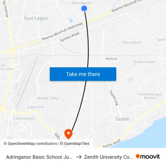 Adringanor Basic School Junction to Zenith University College map