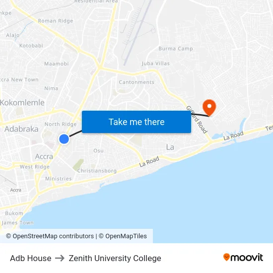 Adb House to Zenith University College map