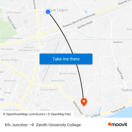 Kfc Junction to Zenith University College map