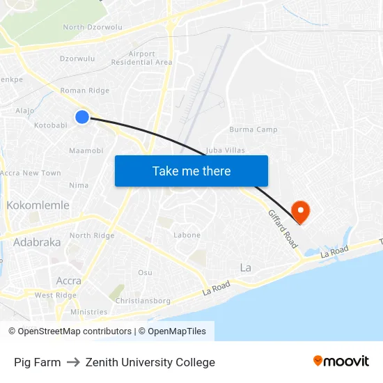 Pig Farm to Zenith University College map