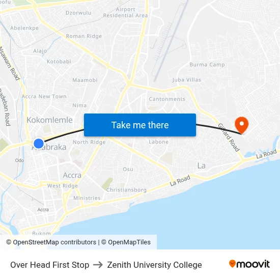 Over Head First Stop to Zenith University College map