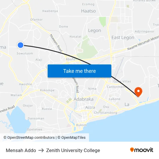Mensah Addo to Zenith University College map