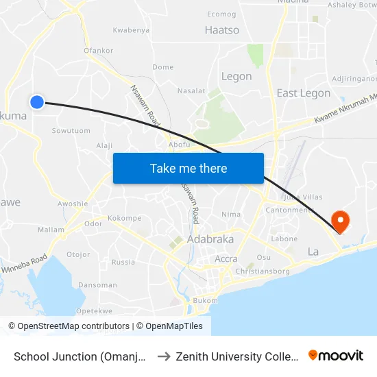 School Junction (Omanjor) to Zenith University College map