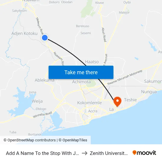 Add A Name To the Stop With Junglebus App to Zenith University College map