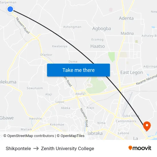 Shikpontele to Zenith University College map