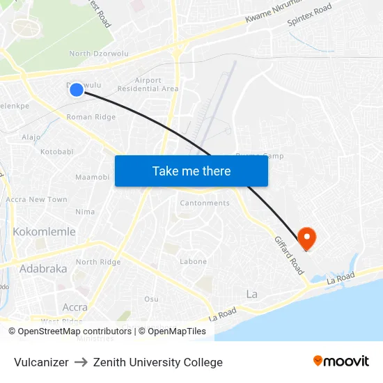 Vulcanizer to Zenith University College map
