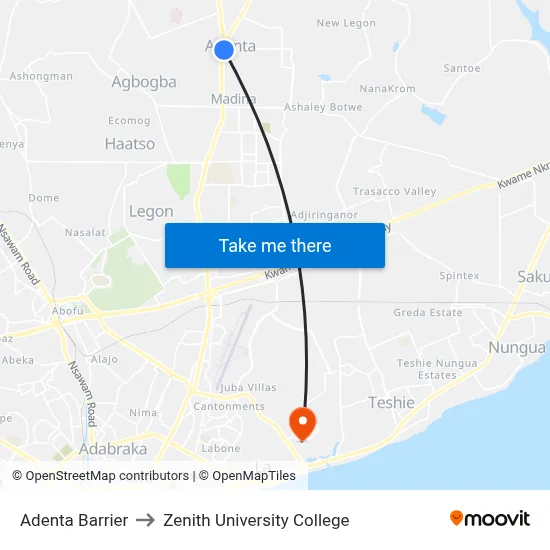 Adenta Barrier to Zenith University College map