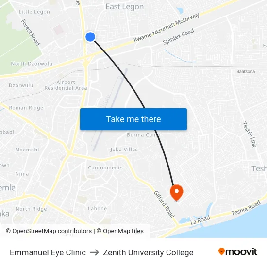 Emmanuel Eye Clinic to Zenith University College map