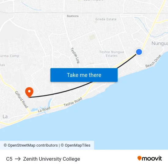 C5 to Zenith University College map