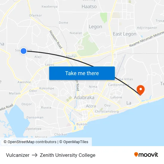 Vulcanizer to Zenith University College map