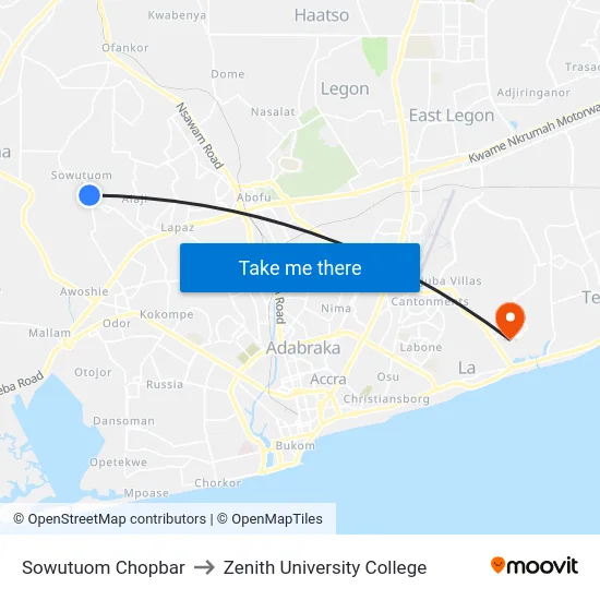 Sowutuom Chopbar to Zenith University College map