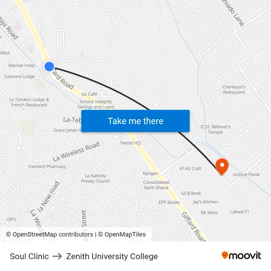 Soul Clinic to Zenith University College map