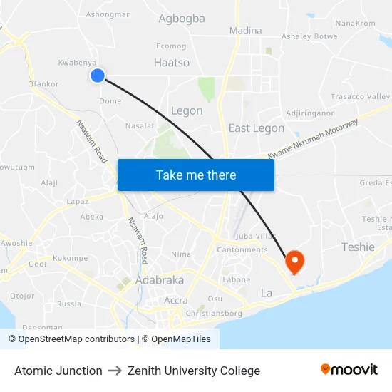 Atomic Junction to Zenith University College map