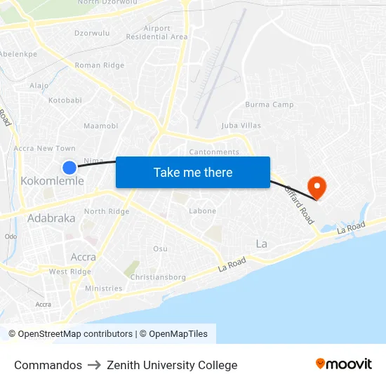 Commandos to Zenith University College map
