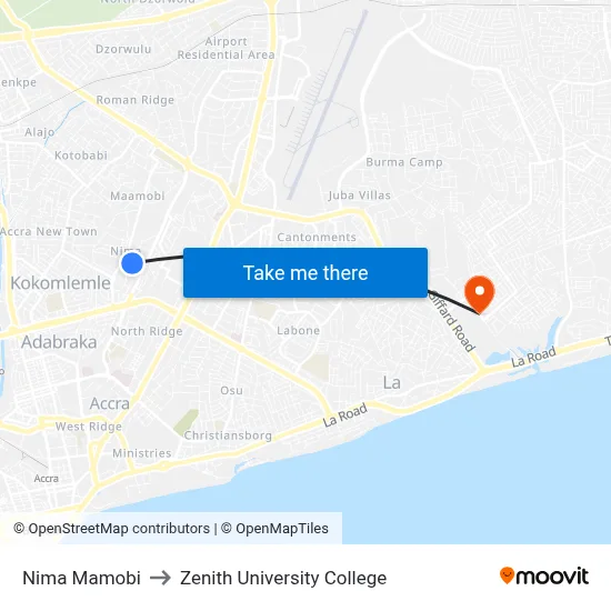 Nima Mamobi to Zenith University College map