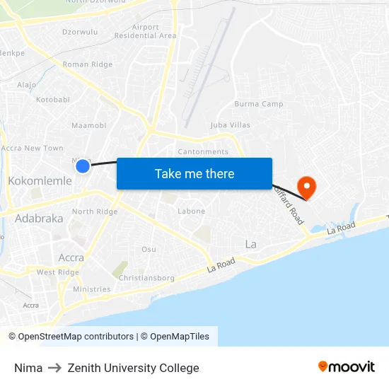 Nima to Zenith University College map