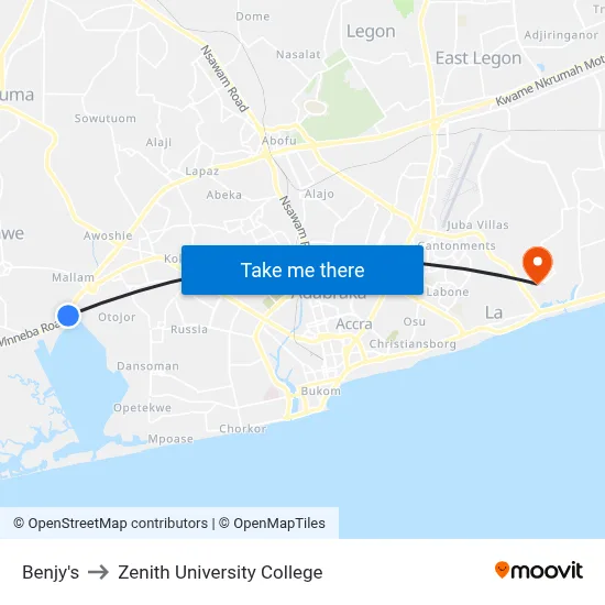 Benjy's to Zenith University College map
