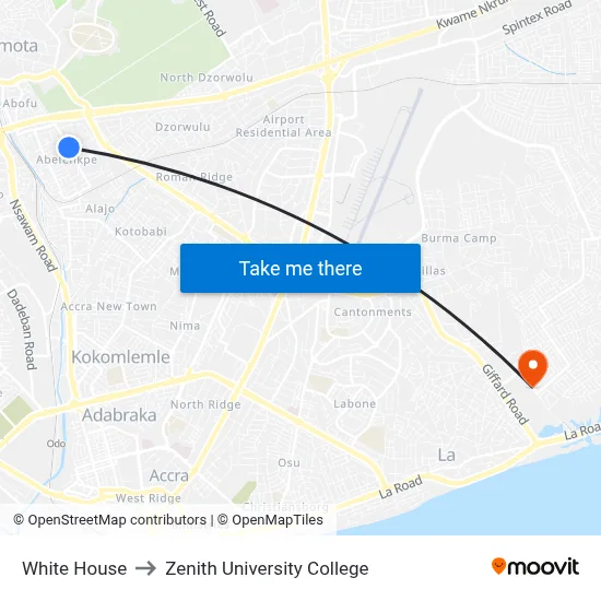 White House to Zenith University College map