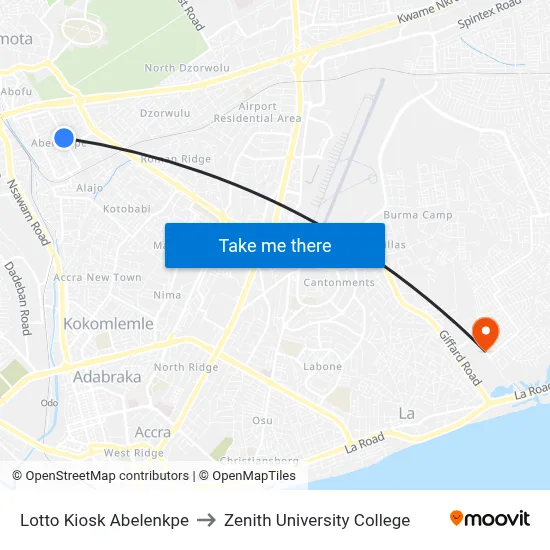 Lotto Kiosk Abelenkpe to Zenith University College map