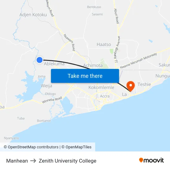 Manhean to Zenith University College map