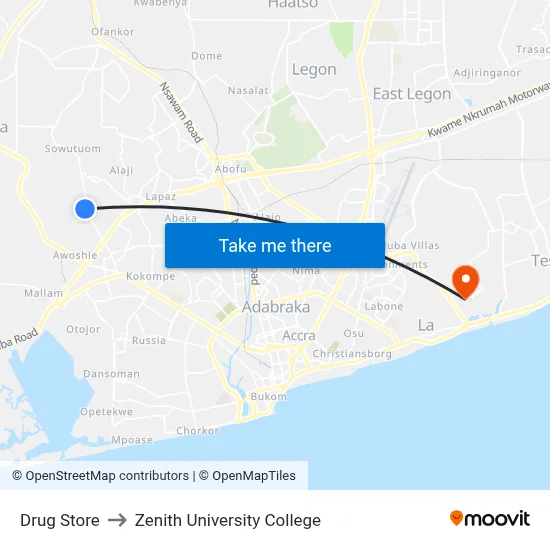 Drug Store to Zenith University College map