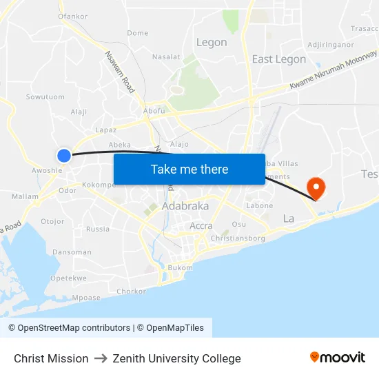 Christ Mission to Zenith University College map