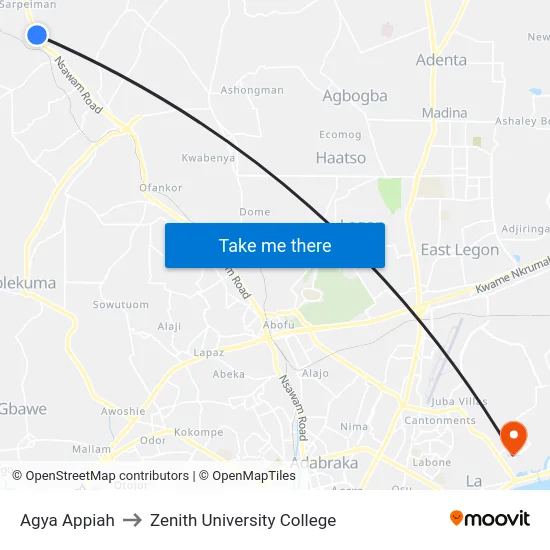Agya Appiah to Zenith University College map