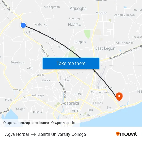 Agya Herbal to Zenith University College map