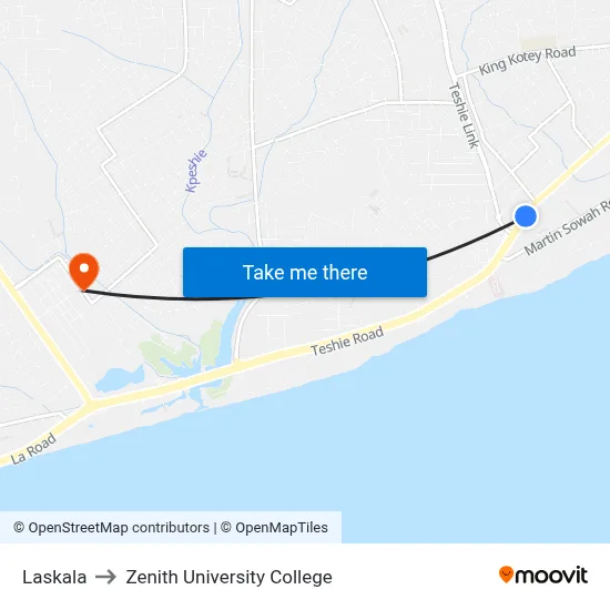 Laskala to Zenith University College map
