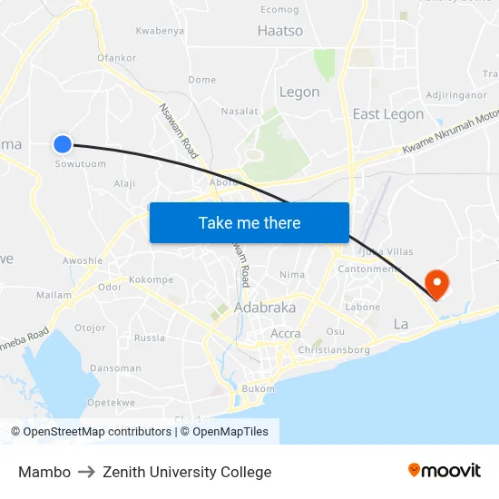 Mambo to Zenith University College map