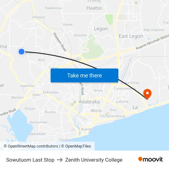 Sowutuom Last Stop to Zenith University College map