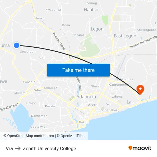 Vra to Zenith University College map
