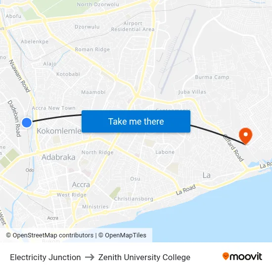 Electricity Junction to Zenith University College map