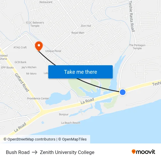 Bush Road to Zenith University College map