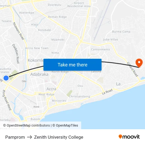 Pamprom to Zenith University College map