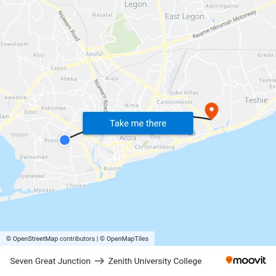 Seven Great Junction to Zenith University College map
