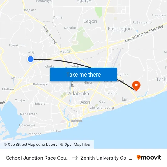 School Junction Race Course to Zenith University College map