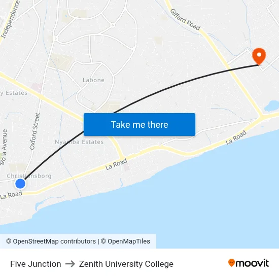 Five Junction to Zenith University College map