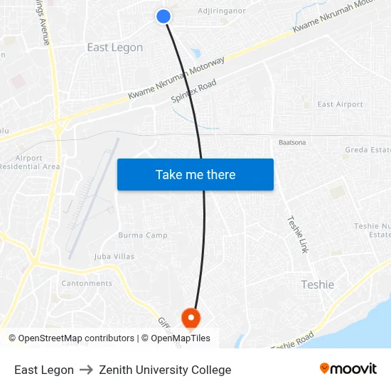 East Legon to Zenith University College map