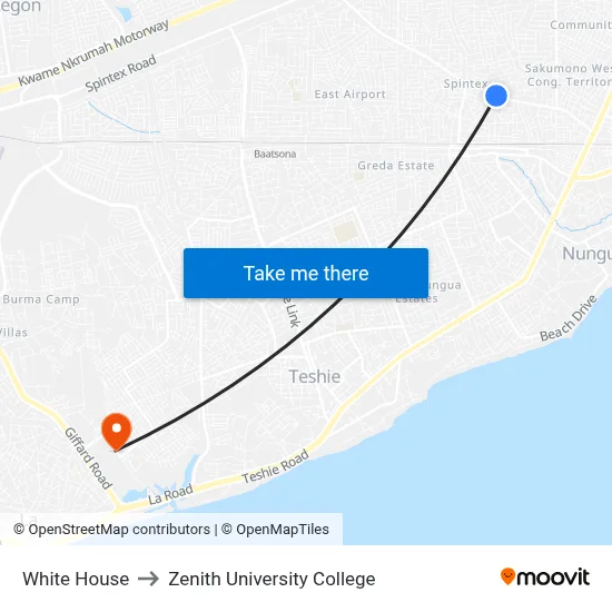 White House to Zenith University College map