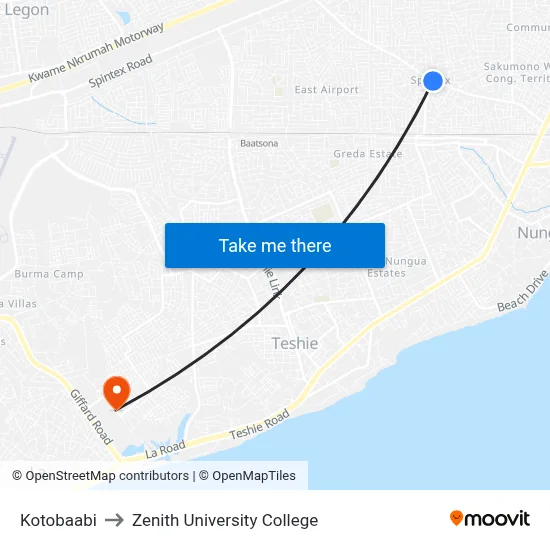 Kotobaabi to Zenith University College map