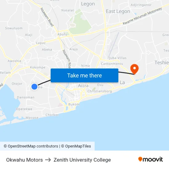 Okwahu Motors to Zenith University College map