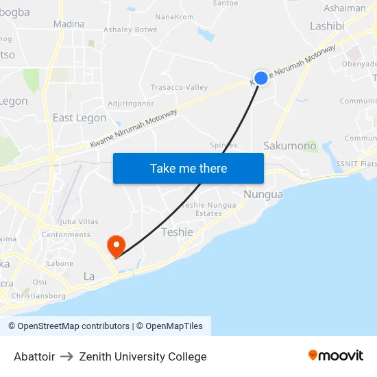 Abattoir to Zenith University College map