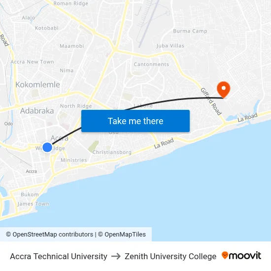 Accra Technical University to Zenith University College map