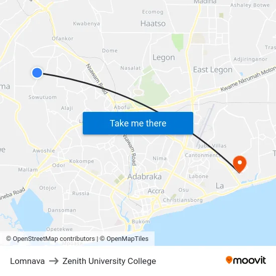 Lomnava to Zenith University College map