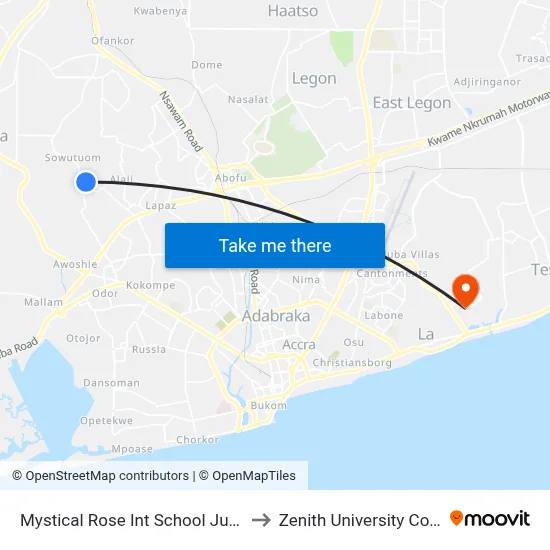 Mystical Rose Int School Junction to Zenith University College map